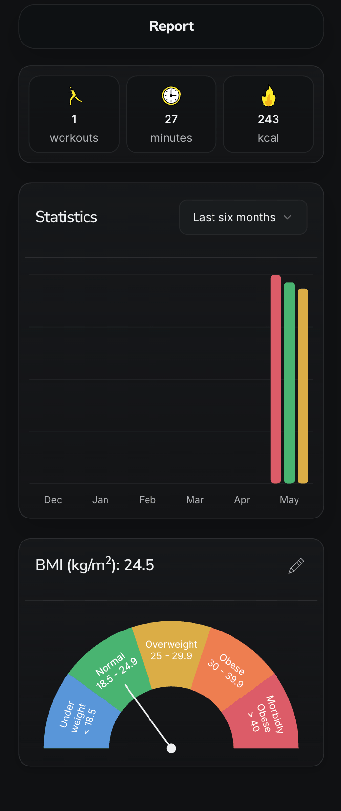 Gym Tracker workout history screen