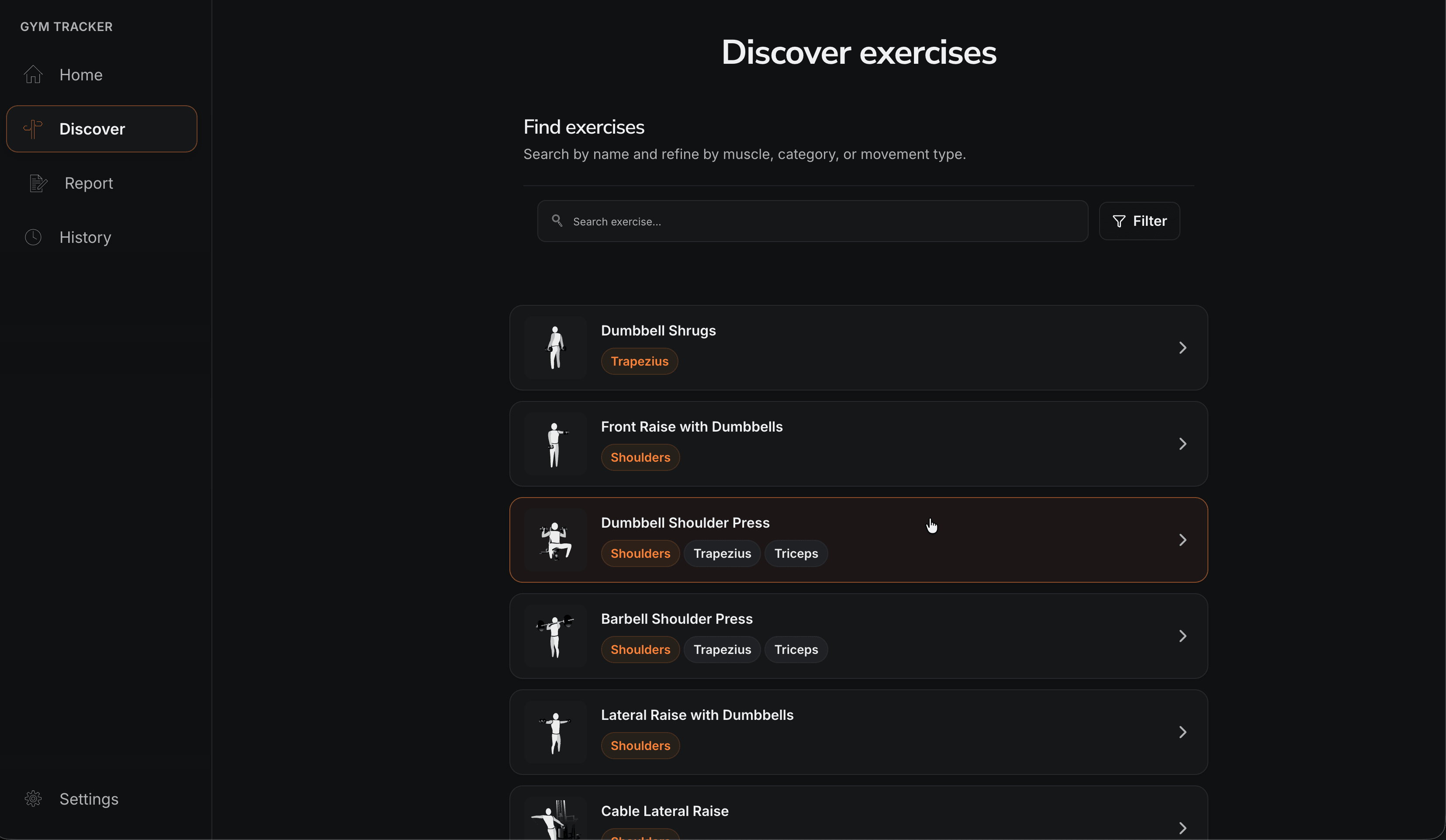 Gym Tracker mobile screens showcase